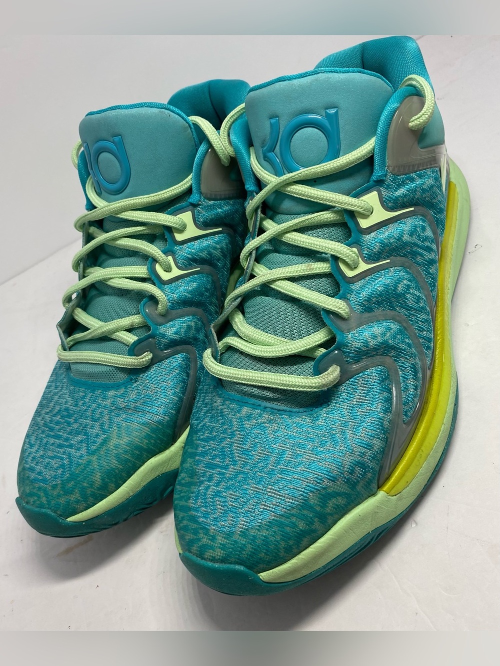 Nike Kids Teal and Lime KD Basketball Sneakers